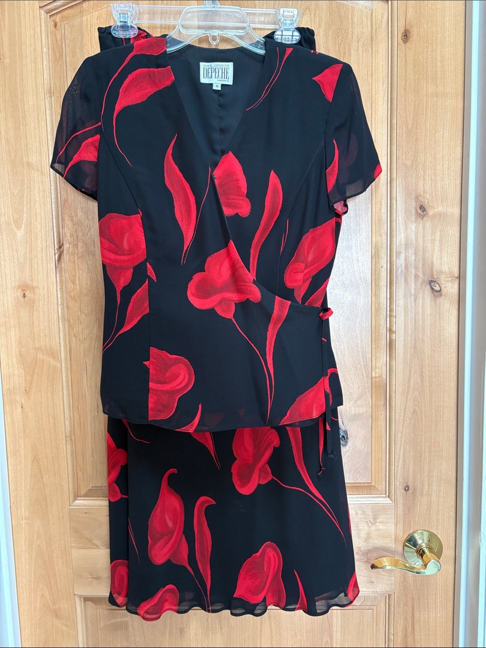 Depeche Black & Red Floral Two-Piece Skirt Set